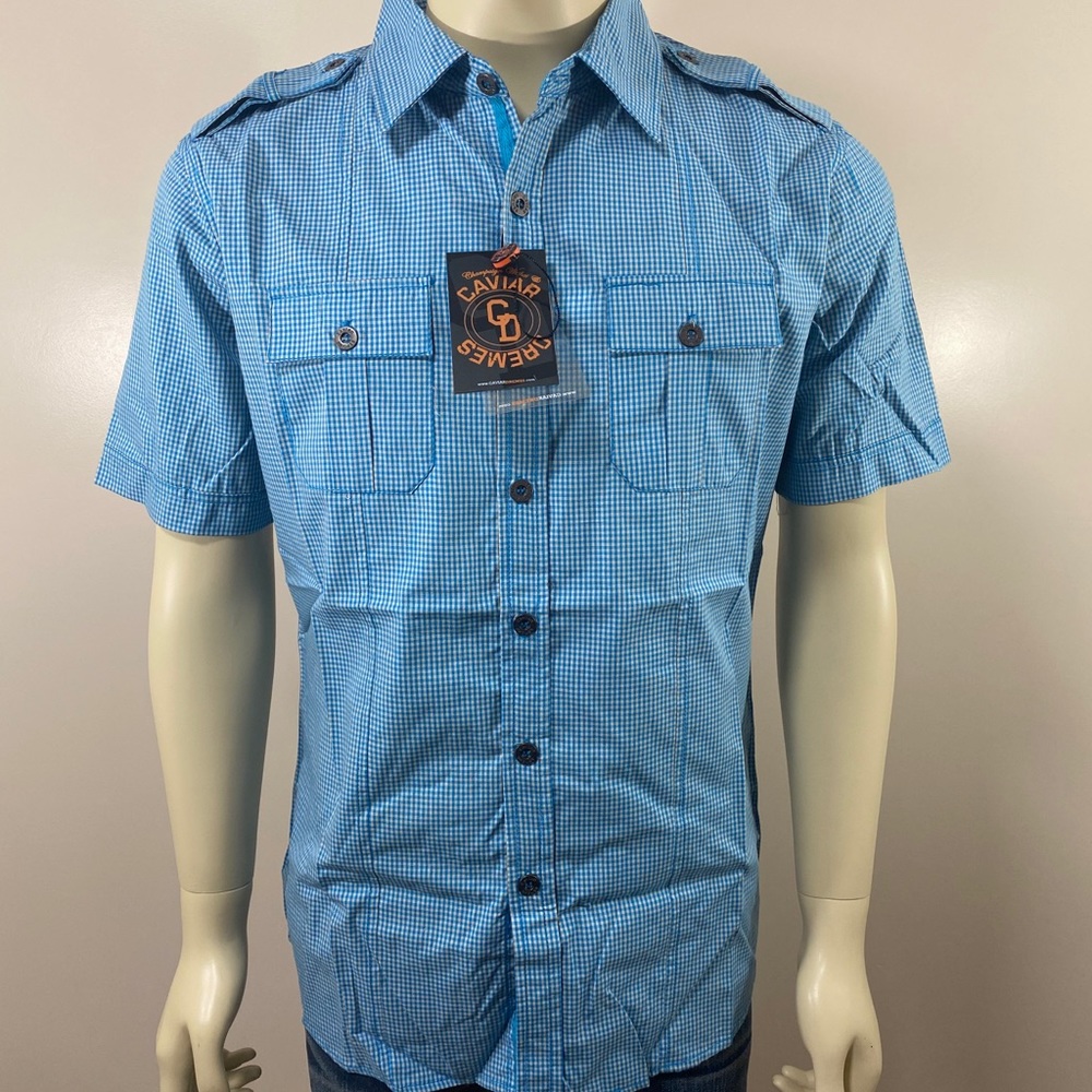 Caviar Dremes Blue Short Sleeve Button Shirt